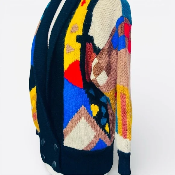 Vintage 80's Colorful Abstract Geometric Cardigan Women's Sweater O/S - Picture 3 of 6